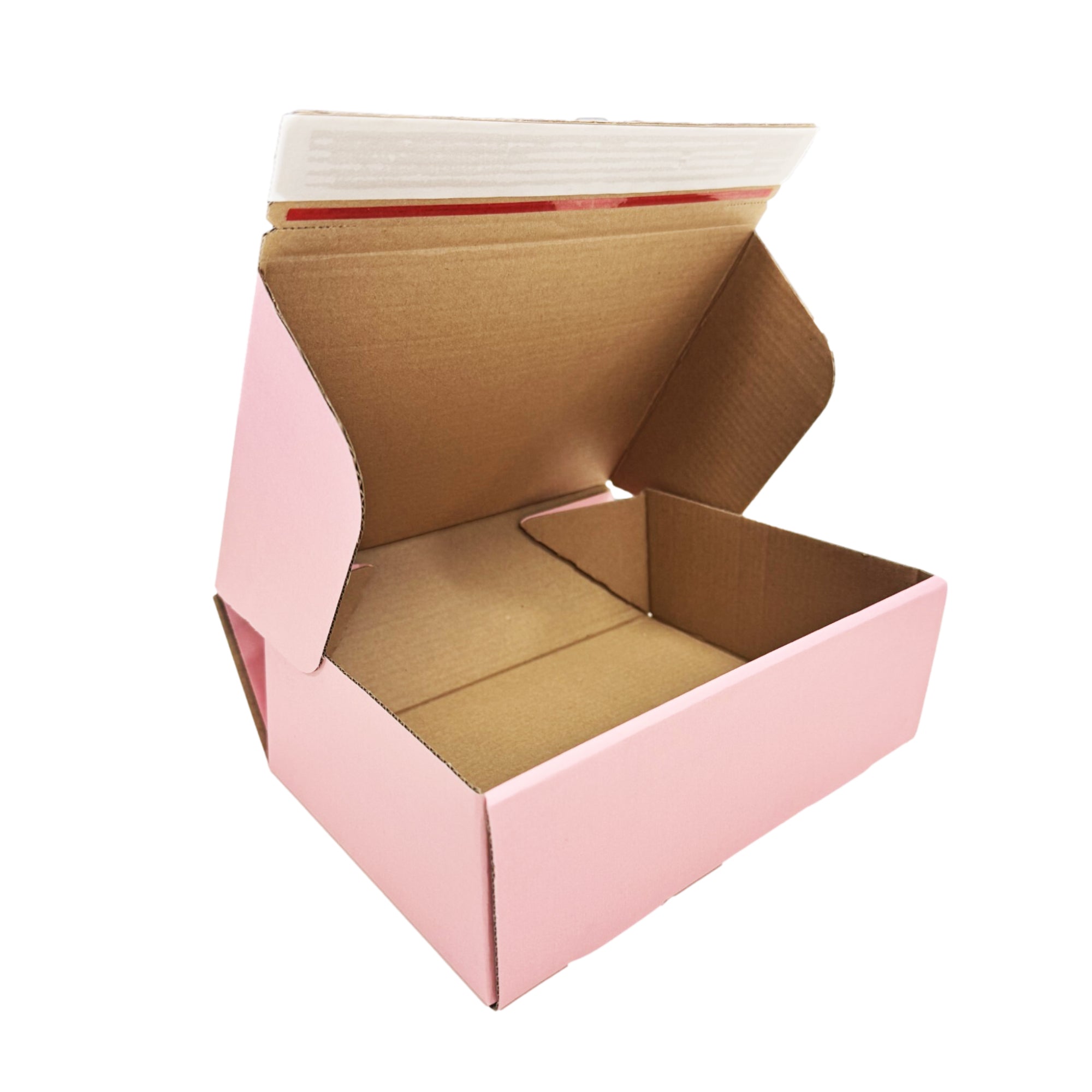 Pink Single Strip Self Sealing Mailing Box 240 x 150 x 60mm [Cardboard Shipping Carton] [No Tape Required] [Easy Fold]