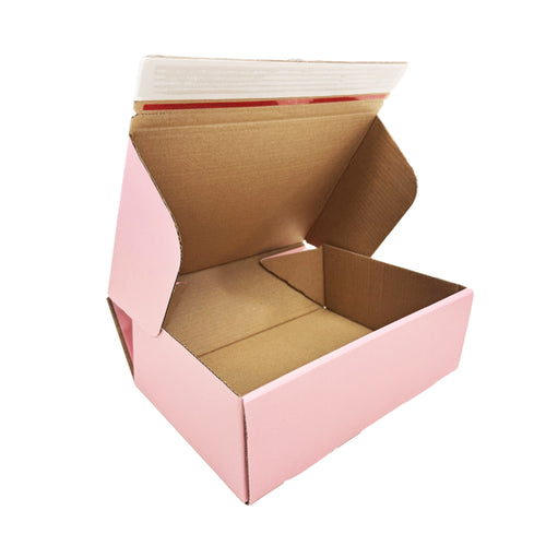 Pink Single Strip Self Sealing Mailing Box 310 x 230 x 105mm [Cardboard Shipping Carton] [No Tape Required] [Easy Fold]