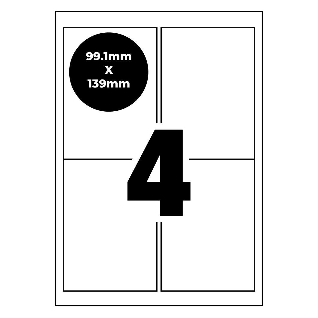A4 Self Adhesive Address Labels [Compatible with Avery® Word Templates] for Laser Inkjet Printers Mailing Sticker [4 Per Page]
