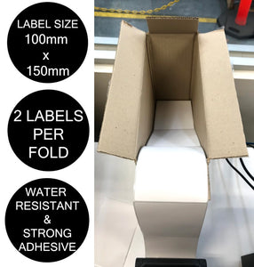 Couriers Please Shipping Labels 100x150mm Fanfold 4000 Labels/Carton 2 Labels/Fold [For Zebra Direct Thermal Desktop & Industrial Printers]