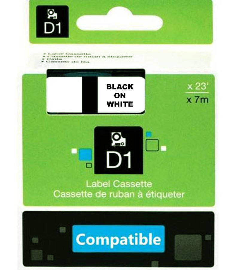 DYMO Compatible D1 45013 Label Tapes Black Print on White LW450 [12mmx7m]