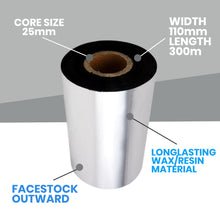 Wax Resin Ribbon 110mm x 300m FOR ZEBRA Thermal Transfer Label Printers