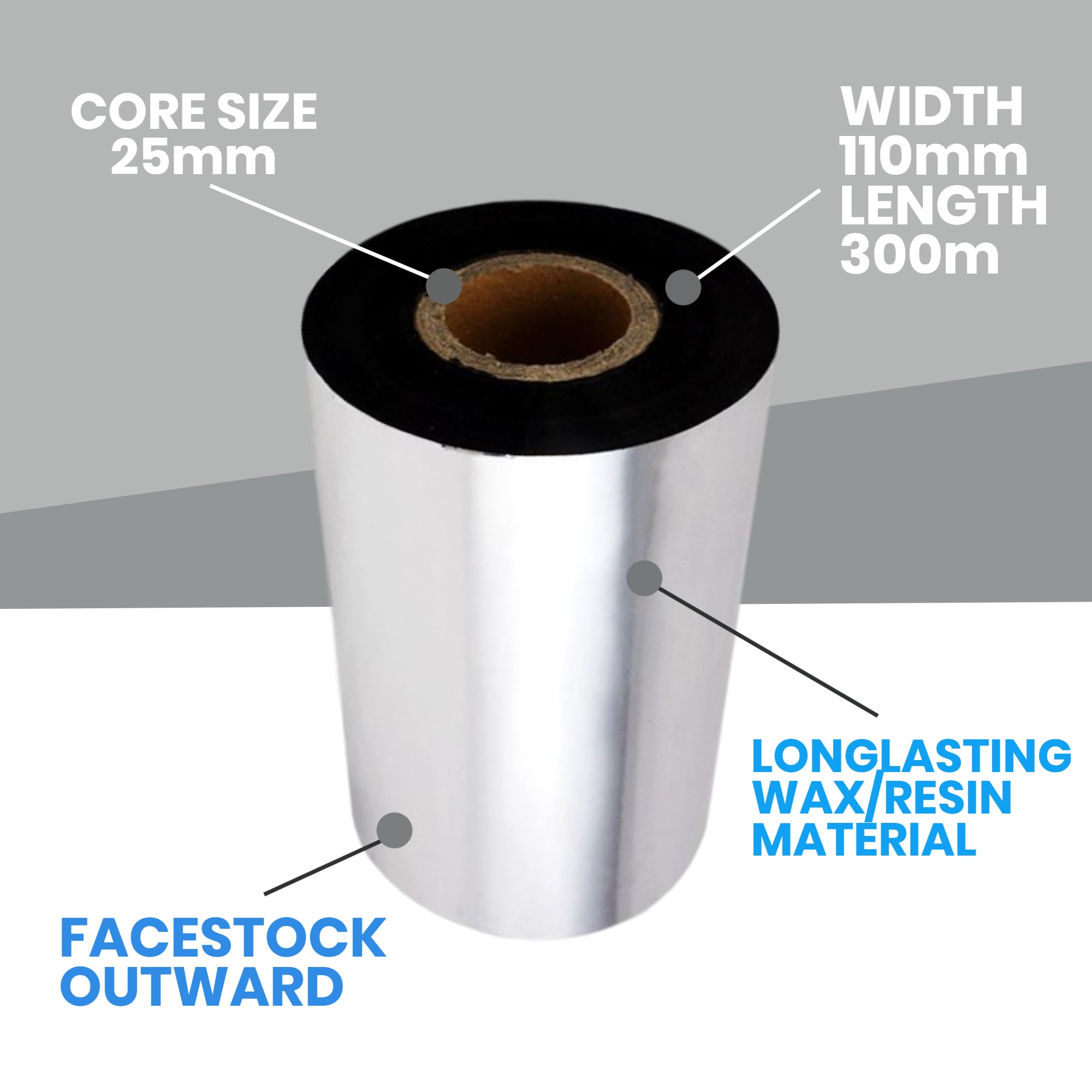 Wax Resin Ribbon 110mm x 450m FOR ZEBRA Thermal Transfer Label Printers