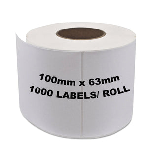 ZEBRA Thermal Transfer Compatible Labels 100mm x 63mm 1000 Labels/Roll + Wax Resin Ribbon COMBO